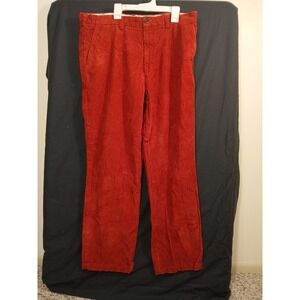 Lands End Pants Mens 36 Red Corduroy Tailored Fit Flat Front Casual 100% Cotton
